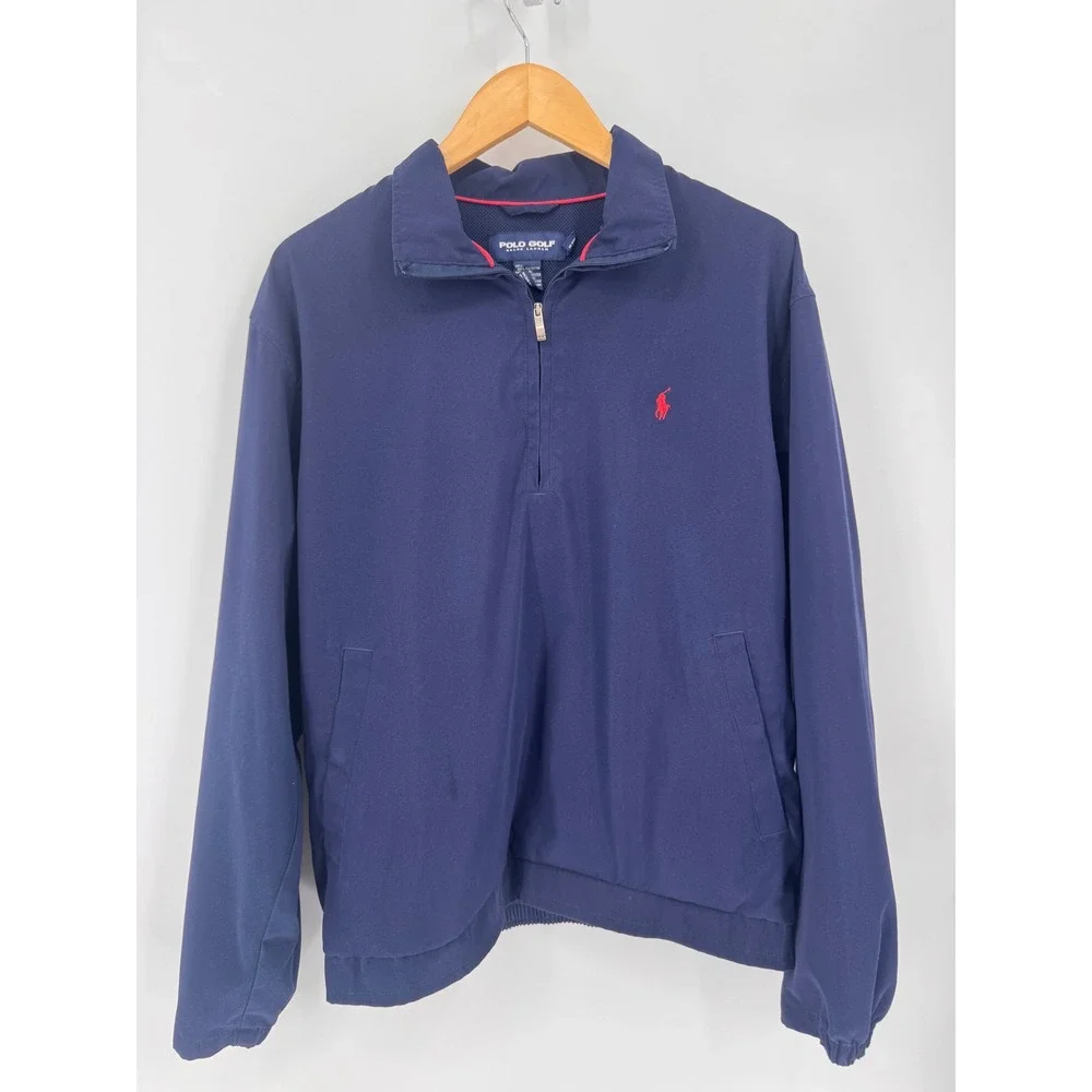 Polo Ralph Lauren Windbreaker Mens M Navy Blue Vintage 1/4 Zip Golf Jacket